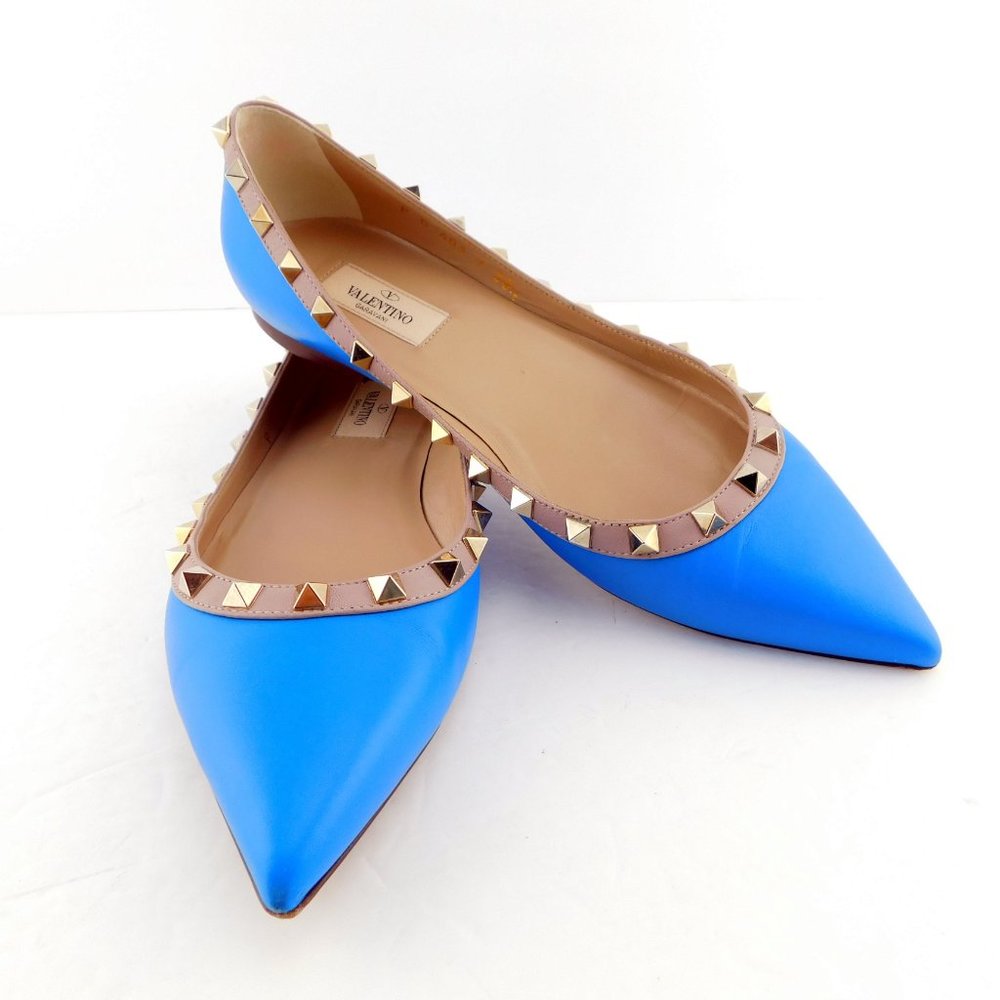 VALENTINO Rockstud Brilliant Blue Leather Ballerina Flats 38.5 - Picture 8 of 8
